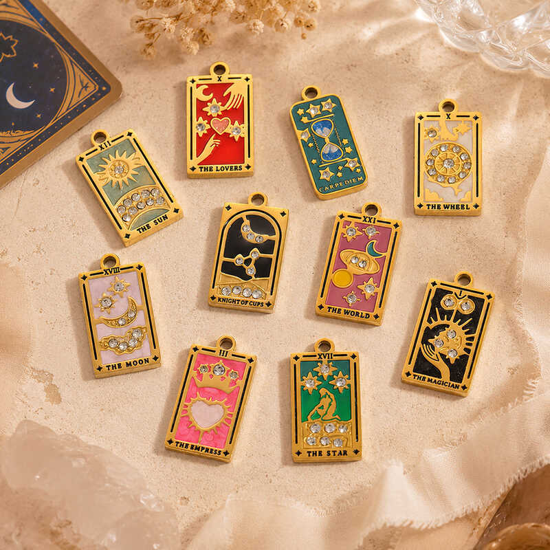 Yuhui สแตนเลส DIY เครื่องประดับอุปกรณ์เสริม Tarot Theme คุดเพชรน้ํามันหยดจี้ชุบทองอุปกรณ์เสริม DIY