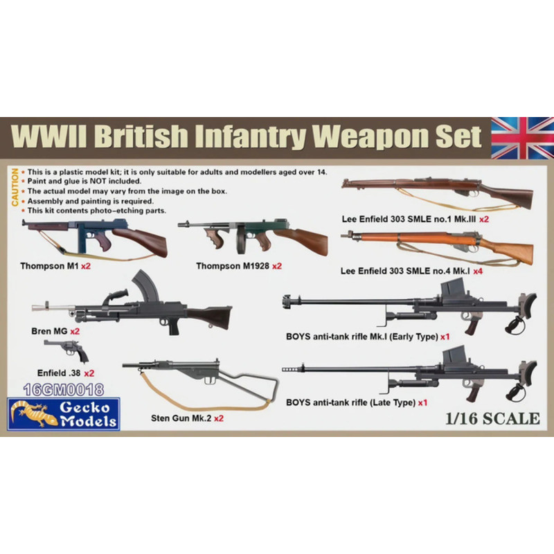 Gecko Models 16GM0018 WWII British Infantry Weapon Set 1/16 Detail set