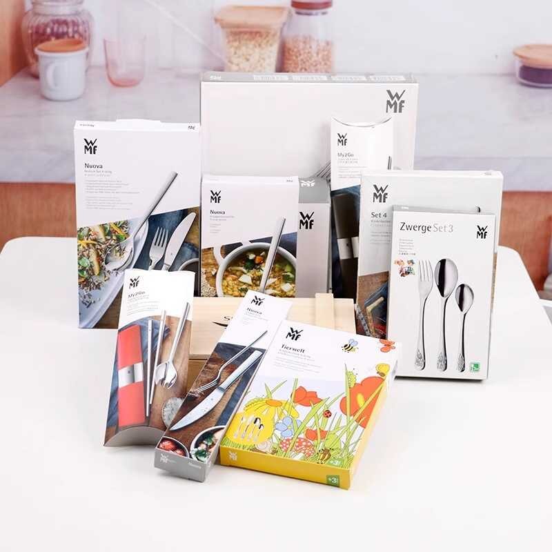 การออกแบบเยอรมัน WMF ฟู่เต็งเปา ยี่ห้อเด็กสแตนเลสบนโต๊ะอาหารตะวันตกชุดมีดส้อมช้อนชุดเสริมอาหารพอร์ซเ