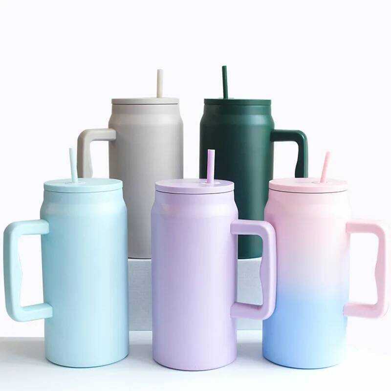 ขวดน้ําสแตนเลสพร้อมที่จับฟางสําหรับร้อนและเย็น Drs Double-Walled Insulated 50oz Tumbler