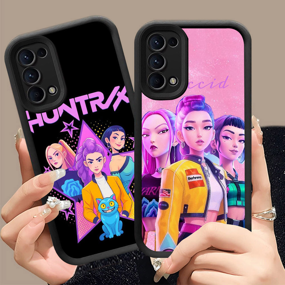 Q-9 Kpop Demon Hunter ขาวดำเคสโทรศัพท์หรับ OPPO F19S A55 F19 A52 A72 A92 Pro ปกสีชมพู
