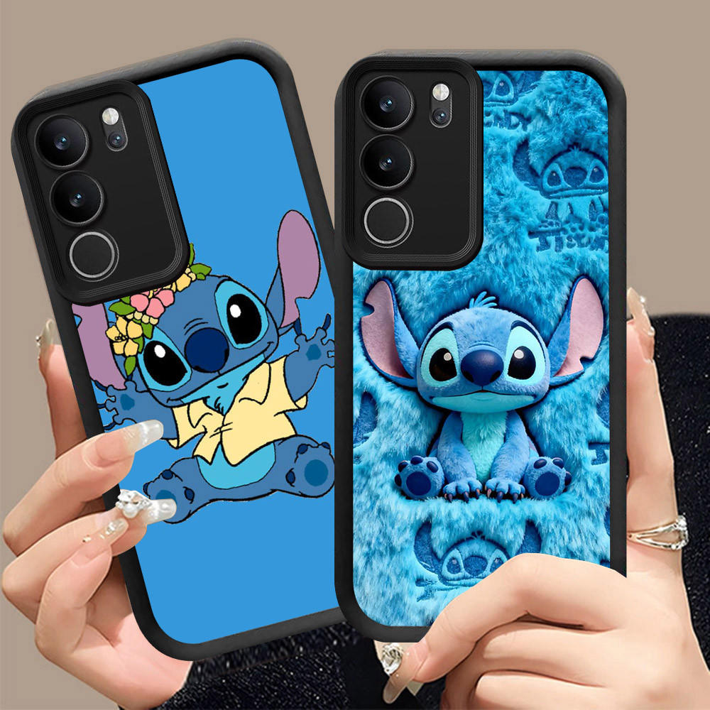 Q-20 Stitch ขาวดำเคสโทรศัพท์หรับ VIVO Y200 T4X Y19S Y21d Y300t Y29 Pro ปกสีชมพู