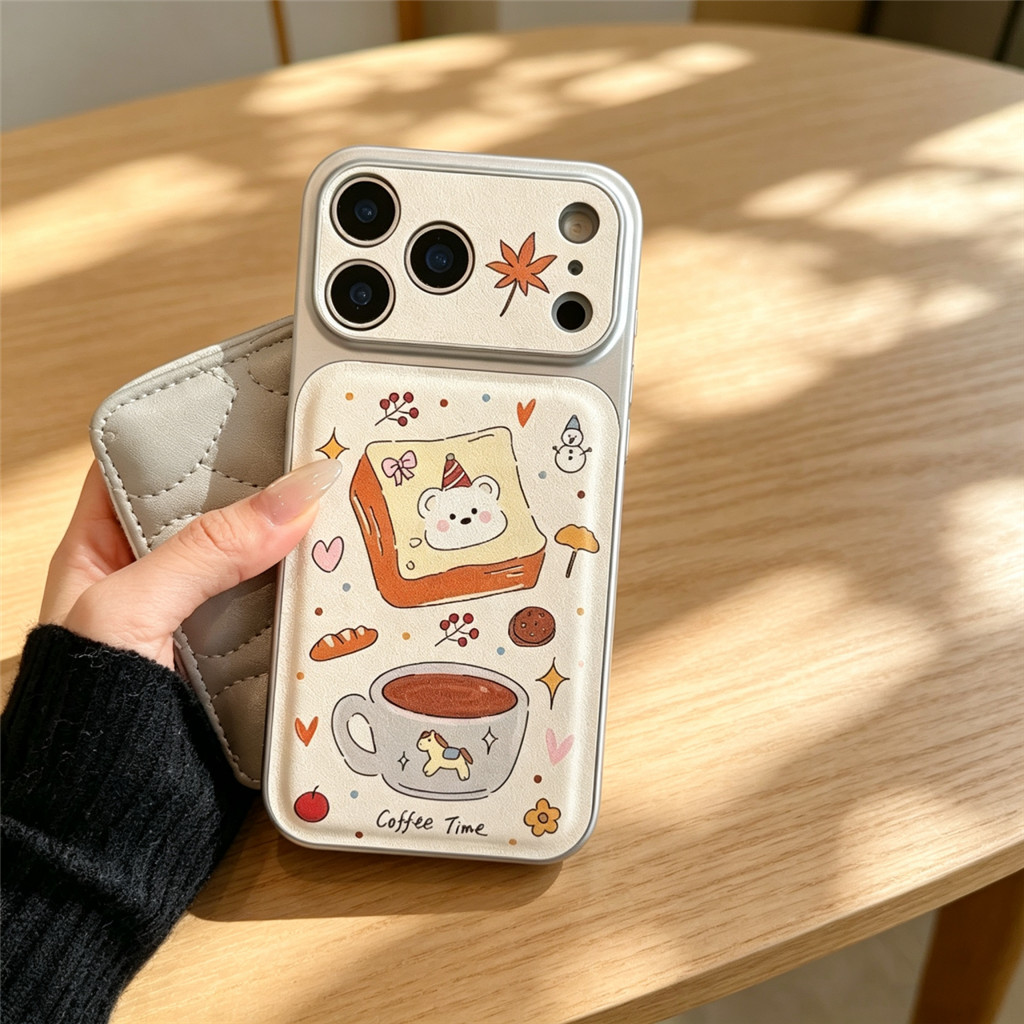 สําหรับ OPPO A60 A95 A79 A92 A55 A40M น่ารัก Toast Bear Coffee Time Maple Leaf หนังเคสโทรศัพท์กรอบกล