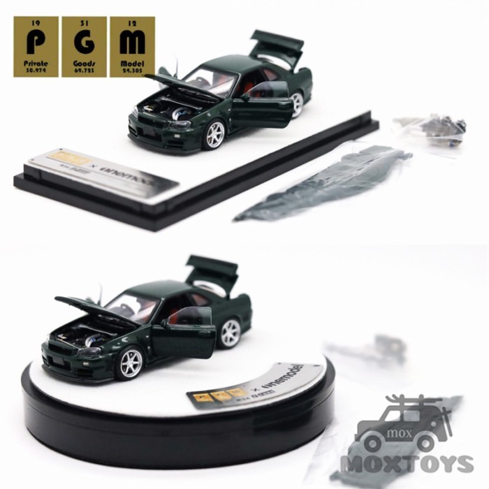 PGM 1: 64 Nissan GTR R34 Z-TUNE สีเขียว Limited Edition 999 รถโมเดลโลหะผสม