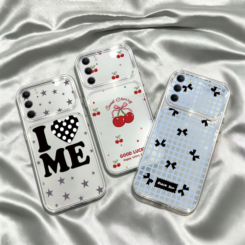 สําหรับRealme C75 C175X C100 C100X C100i 4Gเคสโทรศัพท์ออกแบบใหม่Cherry star love Knotรูปแบบโปร่งใสหน้าต่างขนาดใหญ่สีกันกระแทกSoftcase TMDT22-24