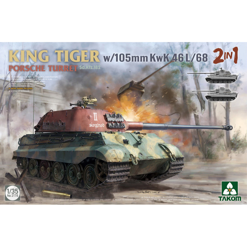 Takom 2178 Sd.Kfz.182 King Tiger Porsche Turret w/105m KwK 46 L/68 2 in 1 1/35 Static model kit