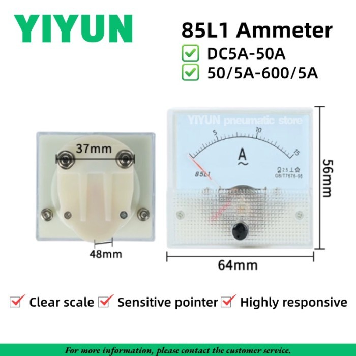 1PC 85L1 AC Analog Ammeter 100/5A 150/5A 200/5A Industrial Panel Meters DC5A 10A 15A 20A 30A 50A Di