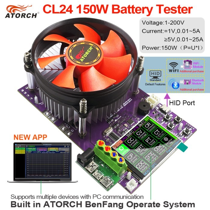 CL24 4-Wires WiFi Tuya 2.4inch TFT 1.2V AAA Smart 18650 Battery Capacity USB Tester 150W Electronic