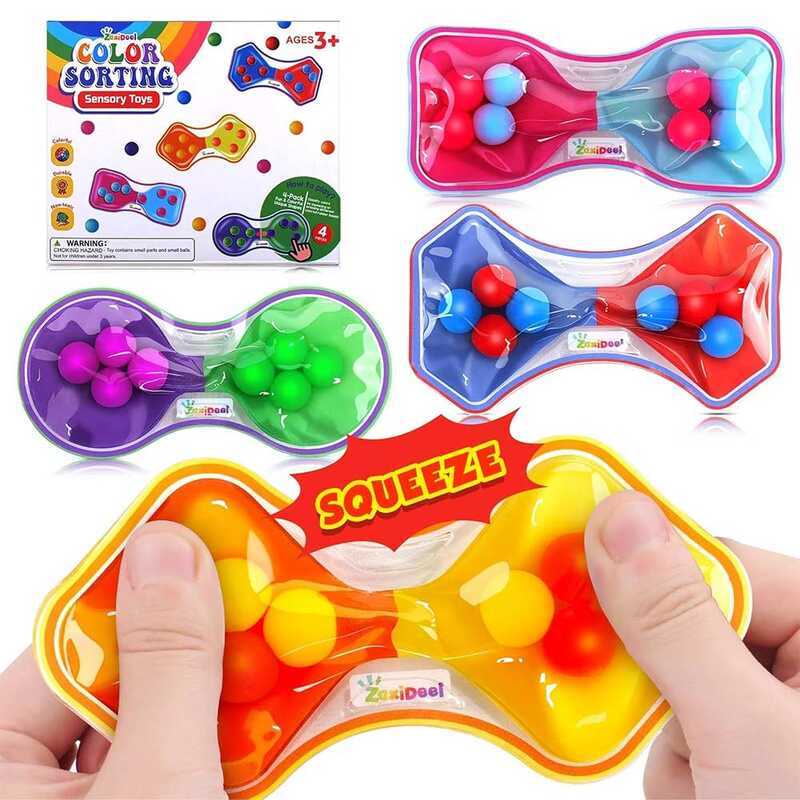 idget Toys For Kids Toddler: 4 Pack Color Sorting Sensory Toys For Autism Stress Relief Squishy Toy