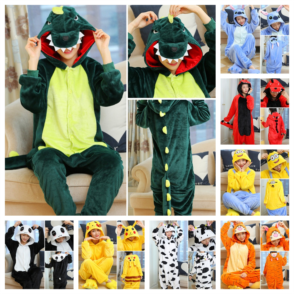 ชุดนอน Kigurumi ไดโนเสาร์และตัวการ์ตูนแบบ Onesie สำหรับทั้งชายและหญิง พร้อมลายพิมพ์จาก Stitch Minion