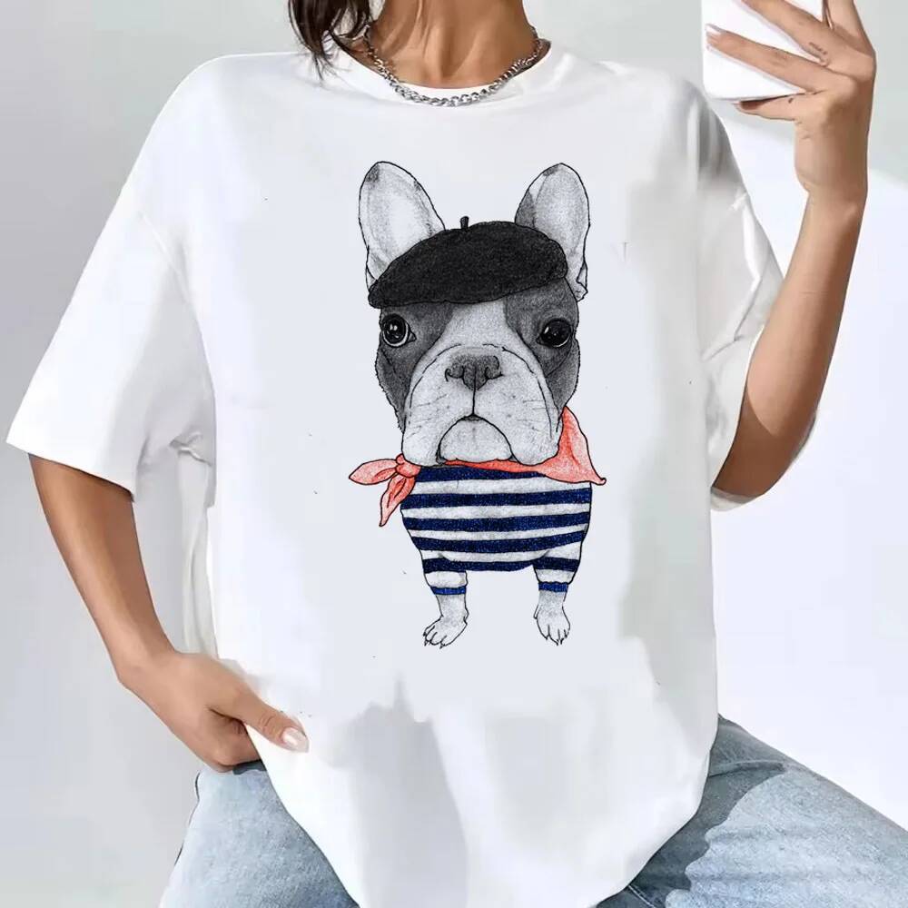 French Bulldog t-shirt สไตล์วัยรุ่น Gothic และPsychedelic anime ยุค 80s สวมใส่สบาย อินเทรนด์