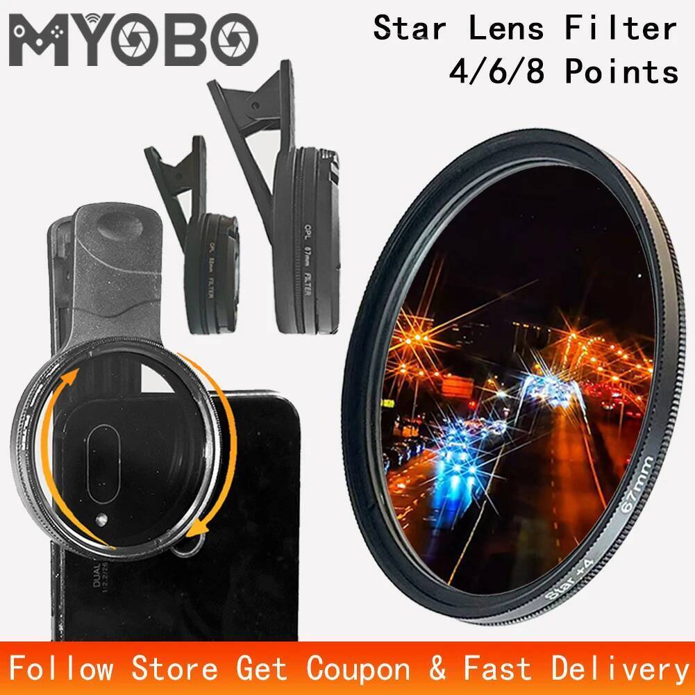 TC MYOBO Mobile Phone Star Filters 4/6/8 Points - 52 67 mm Clip-on Photography Star Filter สําหรับสม