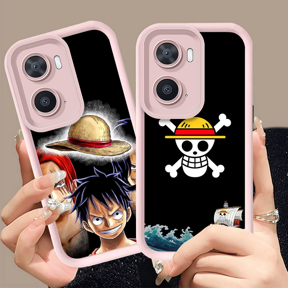 Q-21 One_PieceS ขาวดำเคสโทรศัพท์หรับ VIVO IQOO Z7i Y01A Y02S Y15S Y15A Y16 Y01 ปกสีชมพู
