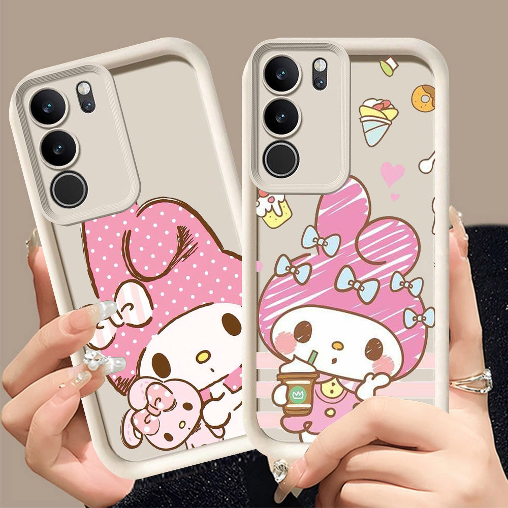 Q-29 Cute_Melody ขาวดำเคสโทรศัพท์หรับ VIVO Y200 T4X Y19S Y21d Y300t Y29 Pro ปกสีชมพู