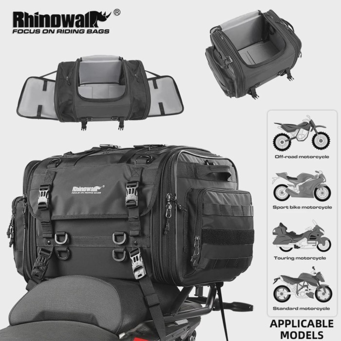 Rhinowalk Motorcycle Tail Bag Waterproof 26L/45L/60L/80L Expandable Rear Seat Bag Travel Luggage Ac