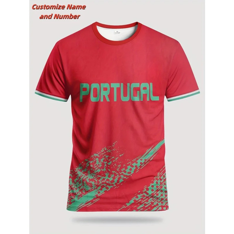 สไตล์บุคลิกภาพ 3D พิมพ์โปรตุเกสเสื้อที่กําหนดเองเสื้อยืดสําหรับชายฟุตบอลเสื้อยืดกีฬาทดลองชุด O-คอหลว