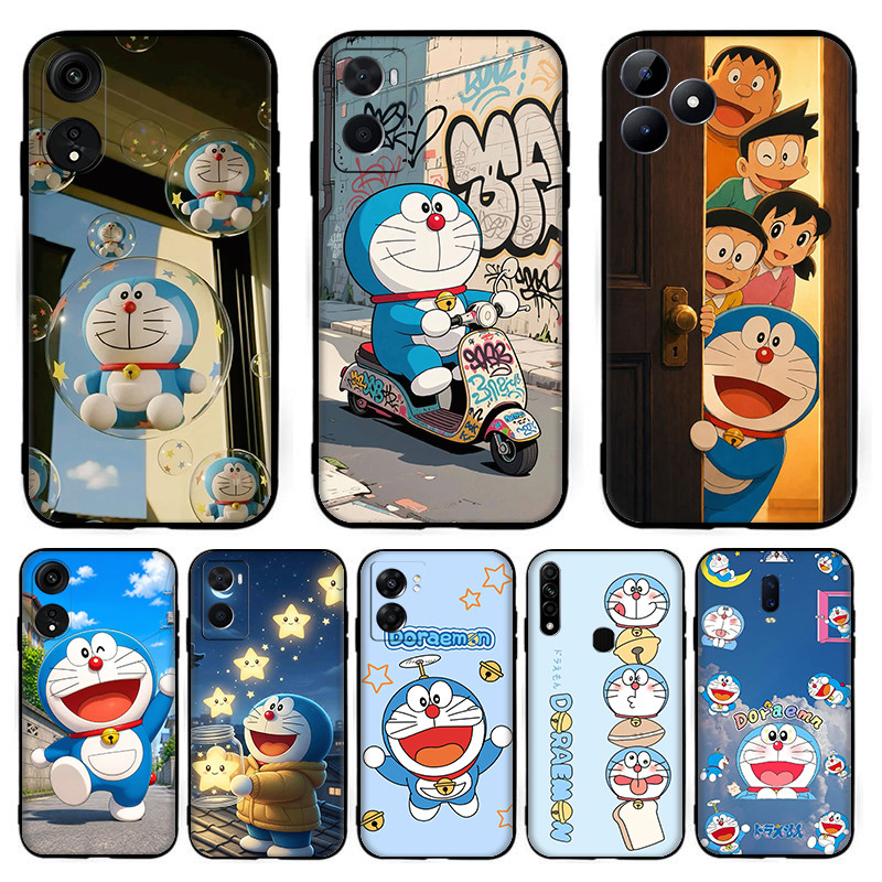 สําหรับ OPPO A57E A58 A58X A59 F1s A60 A74 A76 A77 F3 A78 A79 LD45 อะนิเมะ Doraemon ปลอก 7Y4 สีดํา T