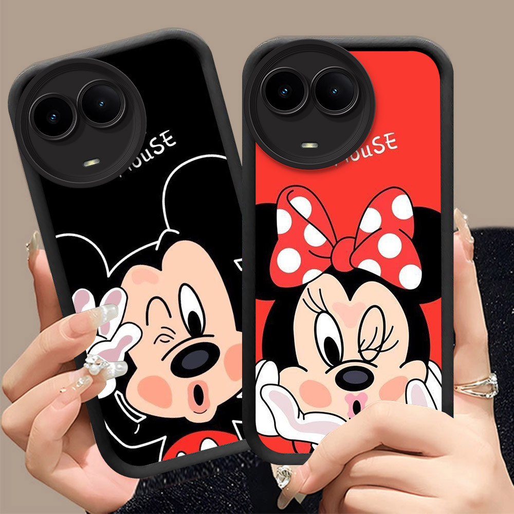 Q-15 Mic_key ขาวดำเคสโทรศัพท์หรับ Realme Narzo 60X C67 11 NFC 11X V50S V50 5G ปกสีชมพู
