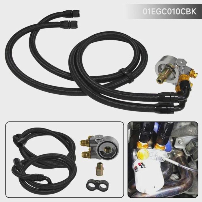 Oil Filter Adapter with 1.4m & 1.6m Oil Hoses Kit 80 Degrees C176 F Thermostatic Uinversal AN10