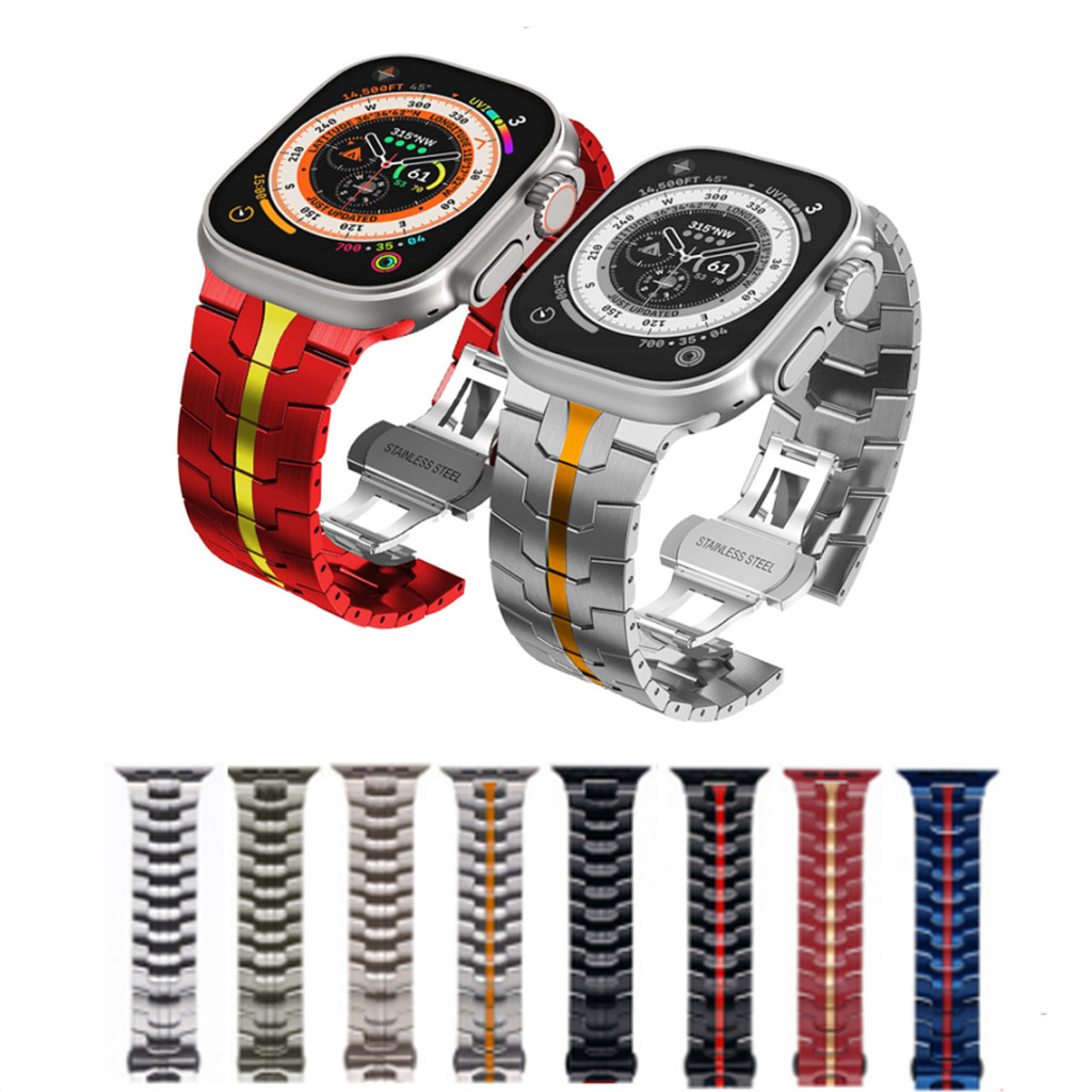 เข้ากันได้กับ Apple Watch สายสแตนเลสชิ้นเดียวที่เป็นของแข็ง Apple Watch S10 Ultra Iron Man สายโลหะ