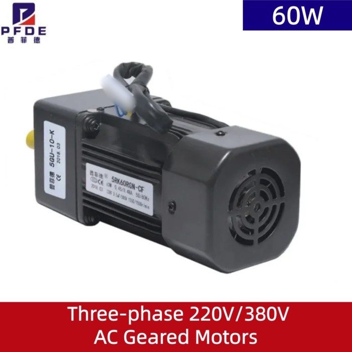 60W  Three-phase 220V/380V AC Geared Motors  5RK60GN  Induction Small Machine  3K-500K   2.7rpm-450