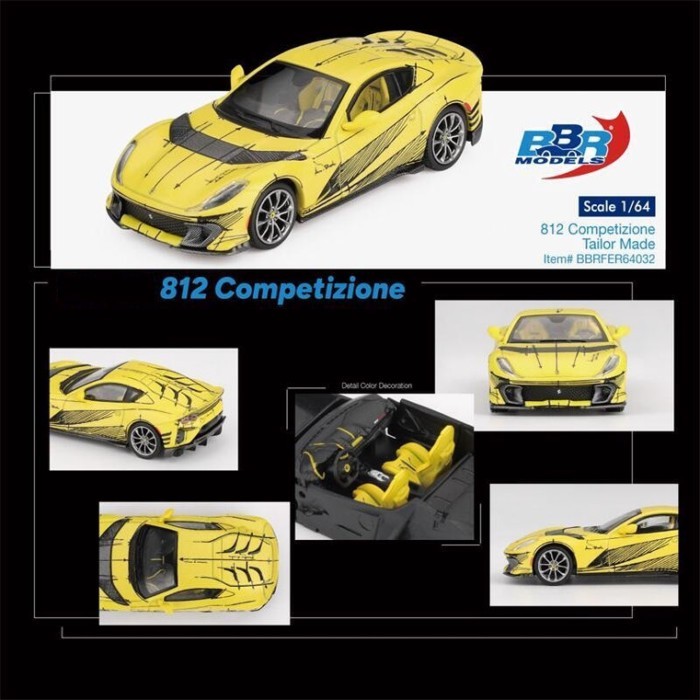 BBR 1: 64 Ferrari 812 Competitive Edition Tailor Made Yellow Alloy Model Car