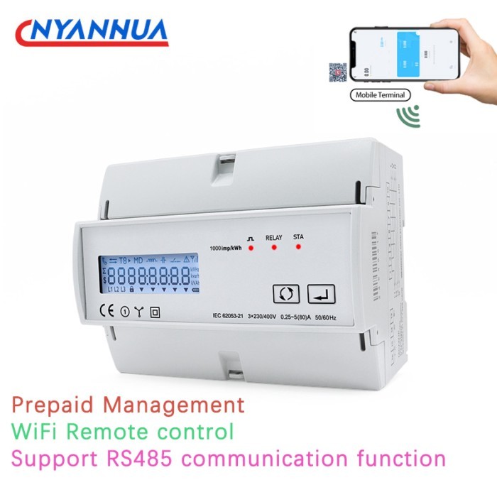 230VAC LCD 3 Phase WiFi Remote Prepaid Smart Electricity Meter Tuya APP RS485 Consumption For Solar