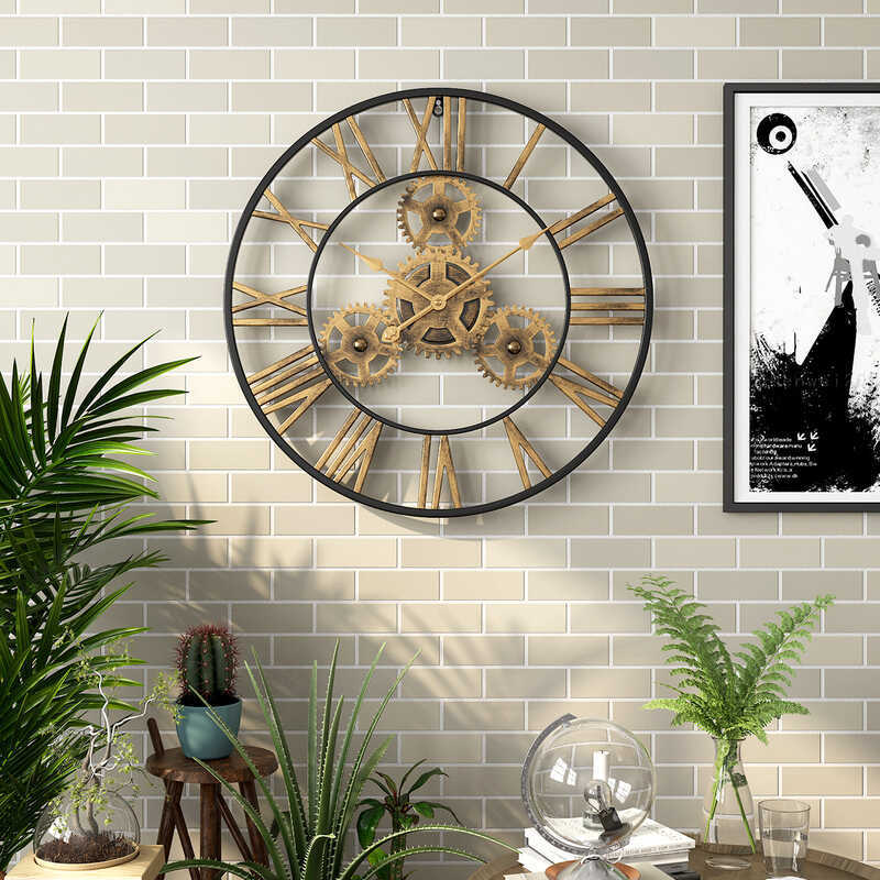 นาฬิกาแขวนสินค้า นาฬิกาแขวนสร้างสรรค์ Retro Distressed Iron Gear Wall Clock ห้องนั่งเล่น Study Decor