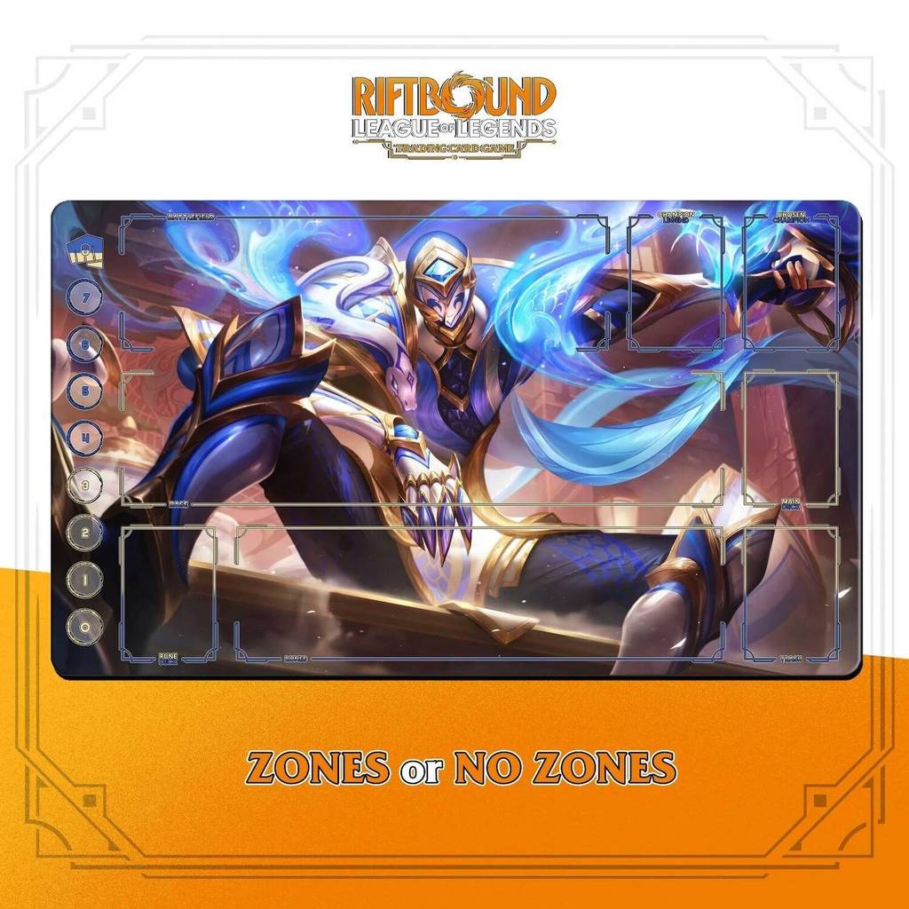 RIFTBOUND LOL TCG Playmat 24x14" (60*35ซม.) | JHIN Porcelain - Stitching EDGES TCG อะนิเมะเกม DIY กา