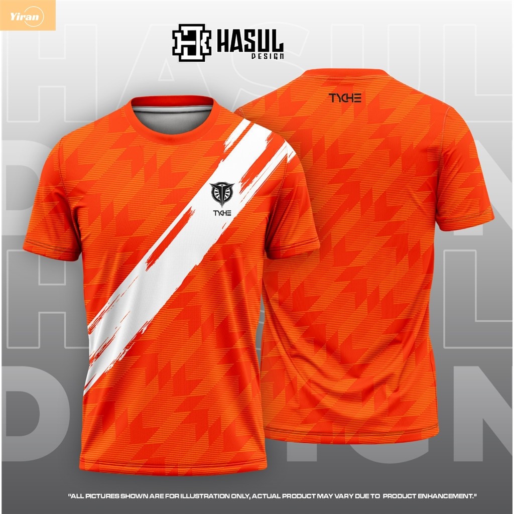 Tyche Orange Geometric Brush Stroke Full Sublimation Jersey Microfiber Short Sleeve Sport Team T-Shi