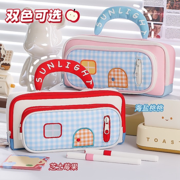 ♞,♘,♙กล่องดินสอ Dopamine Small House ins Style High-value Pencil Case High-value Large-capacity Stat