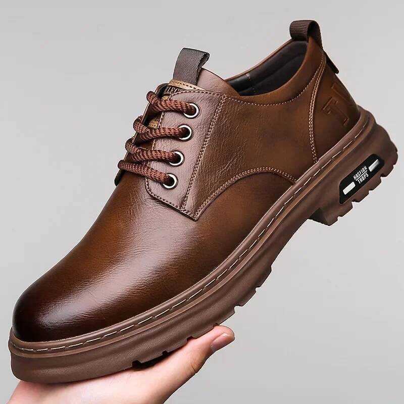 C Men's Casual Leather Shoes Designer Trendy All-Match Platform Shoes Men's Business Breathable Lea