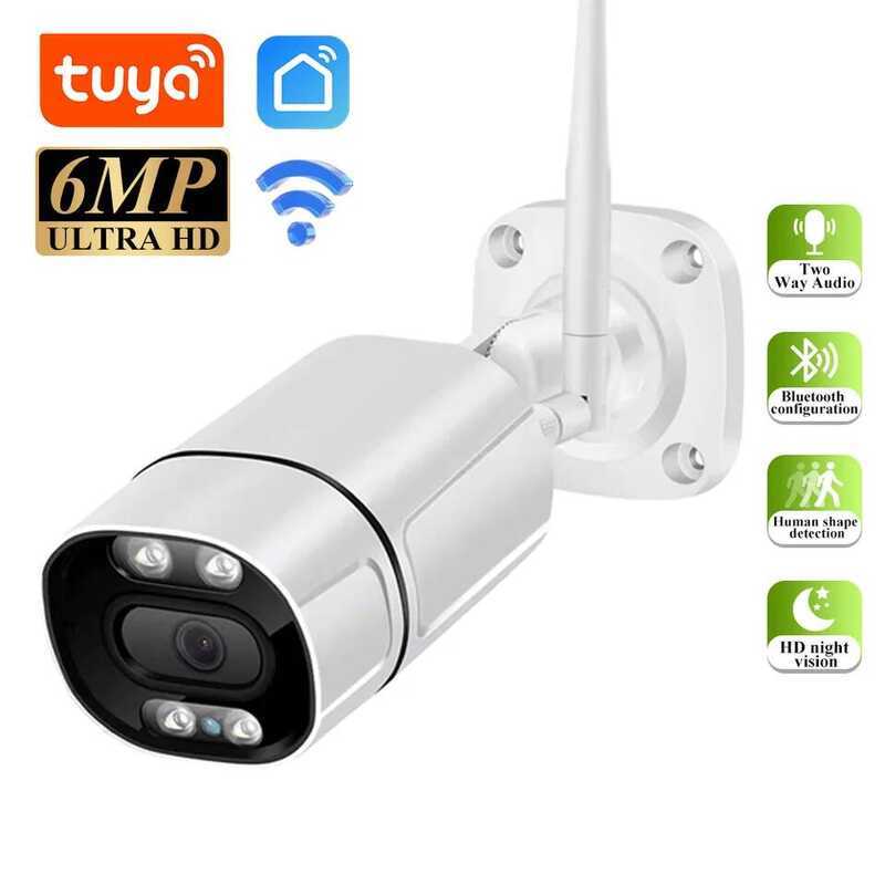 กล้องวงจรปิด Tuya 6MP 1080P IP สำหรับภายนอกอาคาร กล้องรักษาความปลอดภัยไร้สาย WiFi กล้องวงจรปิดแบบ Bu