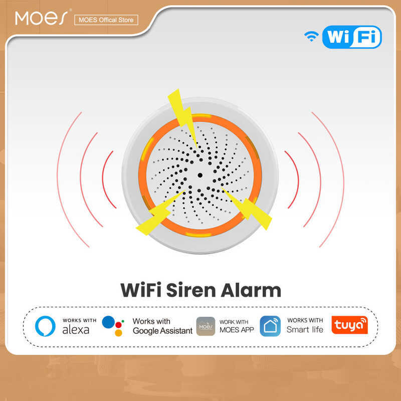 ❤ MOES Tuya Wifi Sound Light Sensor Life Siren Audible Alarm Smart Home Security System No Hub