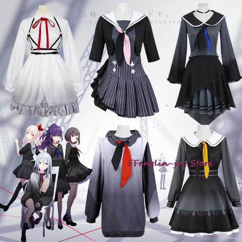 lorful Stage Feat. Akiyama Mizuki Cosplay Costume Amia Wig PJSK Women School Girl JK Uniform Sailor