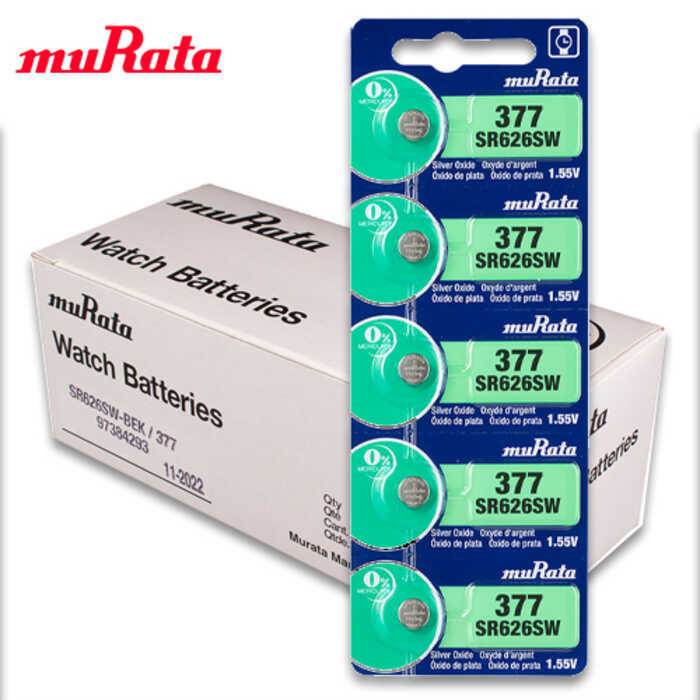Velashop Watch Batteries, Button Batteries Murata 377 Or Sr626sw, Sr626, 626Sw, 1 Box Contains 100