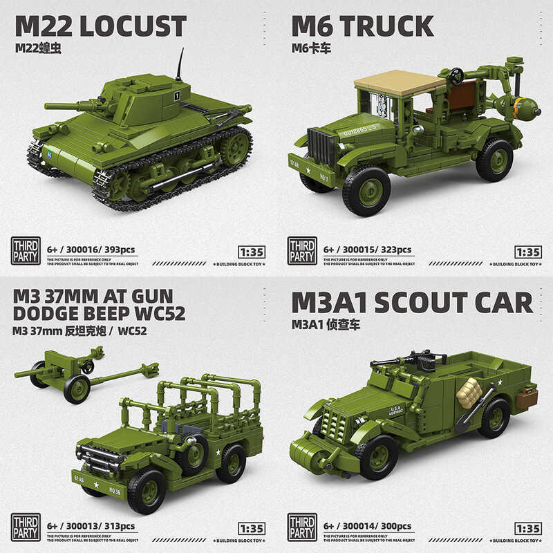 War II Tank Anti-Tank M22 Locust Tank Building Blocks M6 Truck M3a1 Car Model Toys Bricks Toys For