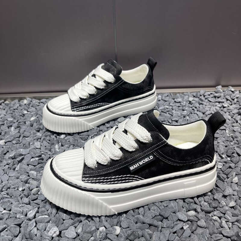 ack White Canva Skate Shoe Thick Sole Caual Platform Sneaker Streetwear Comfortable Non-Lip Walking