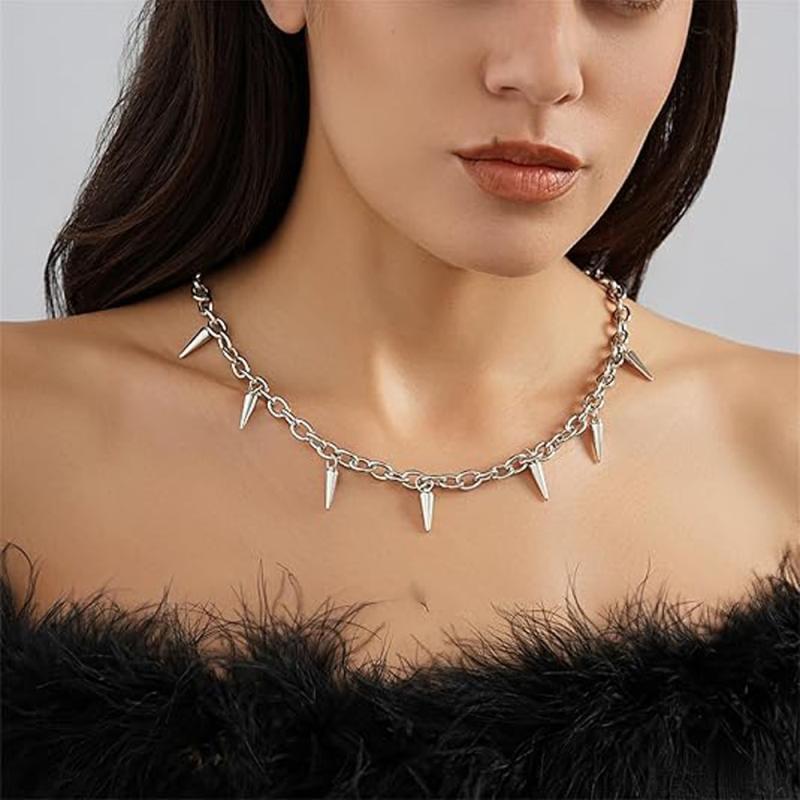 Mini Spike Chain Choker สําหรับผู้หญิง, ผู้ชาย Punk Y2K Alt Emo สร้อยคอสแตนเลส