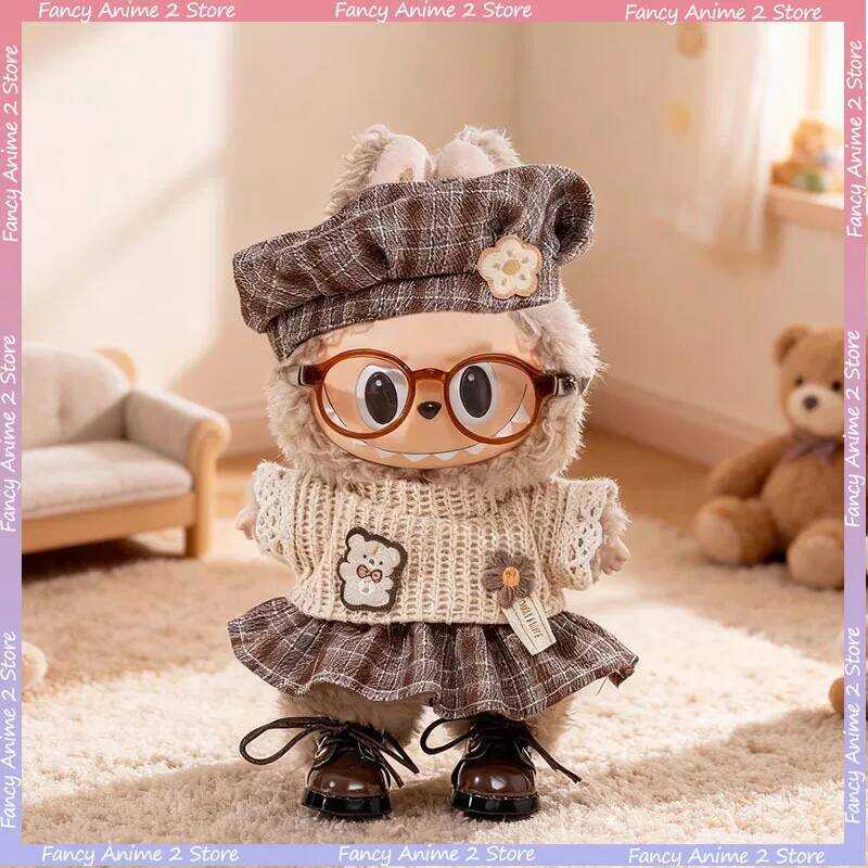 C For 15-17Cm V1 V2 V3 Labubu Mini Plush Doll Beret Hats Clothes Skirts Shoes Glasses Clothing Set