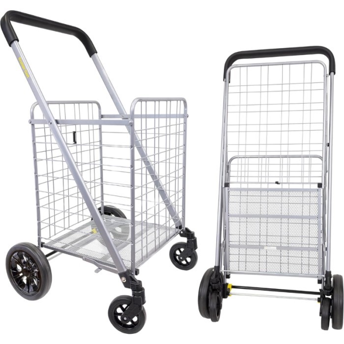 dbest products Cruiser Cart Deluxe 2 Shopping Grocery Rolling Folding Laundry Basket on Wheels Fold