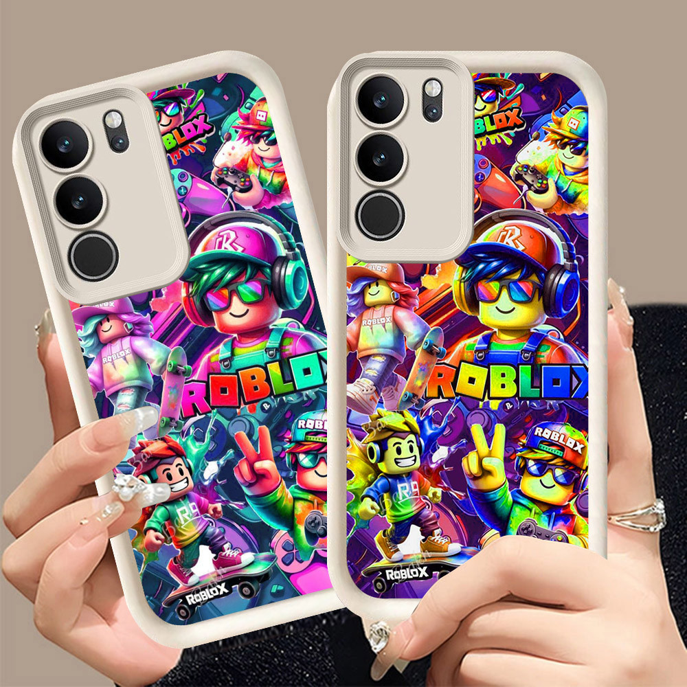 Q-36 Super Roblox ขาวดำเคสโทรศัพท์หรับ VIVO Y200 T4X Y19S Y21d Y300t Y29 Pro ปกสีชมพู