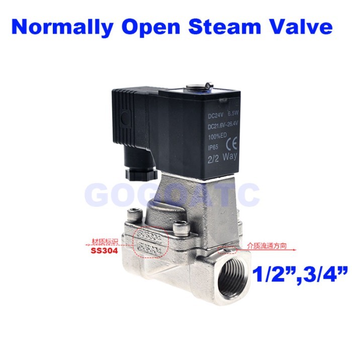 AIRTAC Normally open high temperature steam valve 100psi 2 way solenoid electric stainless water va