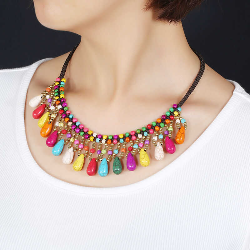 & Bohemian Style Necklace Blue Red Turquoise Tassel