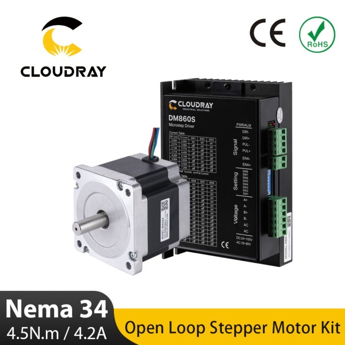 Cloudray Nema 34 Open Loop Stepper Motor 4.5N.m 4.2A 12.7mm Shaft Diameter and 2.4A-7.2A Driver for