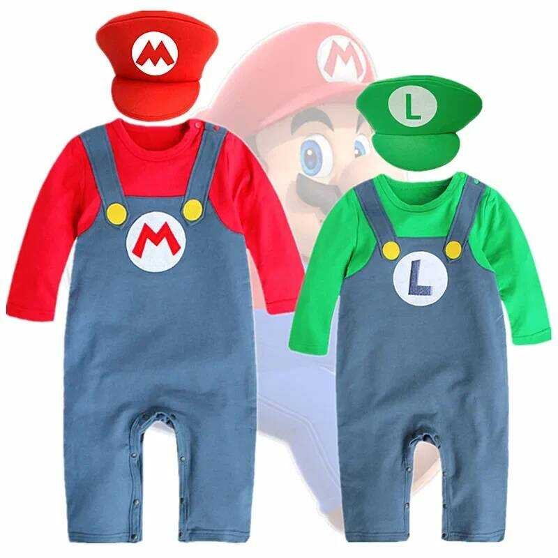 C 0-2Y Toddler Mar Costume Animation Game Brothers Jumpsuit Halloween Cotton Harness Crawl Clothes