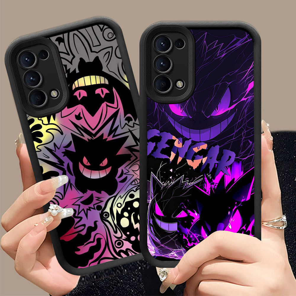 Q-16 Pokemon Gengar ขาวดำเคสโทรศัพท์หรับ OPPO Reno 5F 5 4F Iite 4 5Z Lite 5G ปกสีชมพู