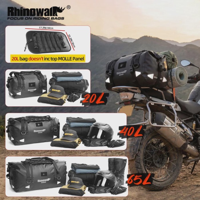 Rhinowalk Motorcycle Saddle Bag Waterproof 20L/40L/65L Motor Tail Seat Storage Backpack Pannier Sid