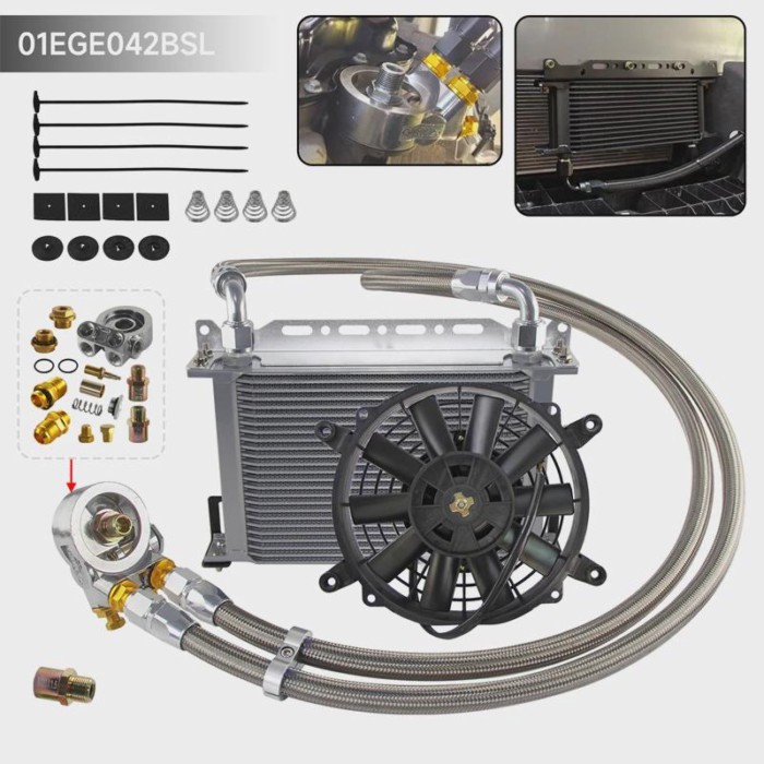 Oil Cooler Mount Kit Universal 25 Row Engine with Thermostatic Oil Filter Adapter & 12V Electric Fa
