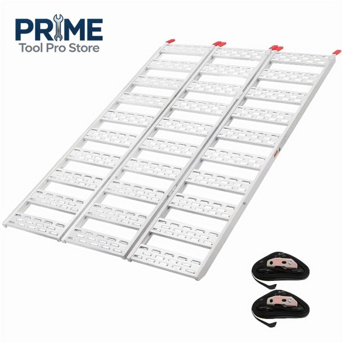 76"x 50" Heavy Ramps With Load Straps, 1500 Lbs Aluminum Alloy Tri-Fold Loading Ramps For Lawn Mowe